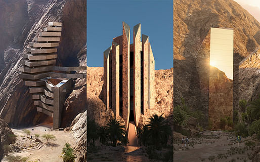 NEOM's three Leyja hotel concepts: Adventure, Oasis, and Wellness. Images courtesy NEOM.