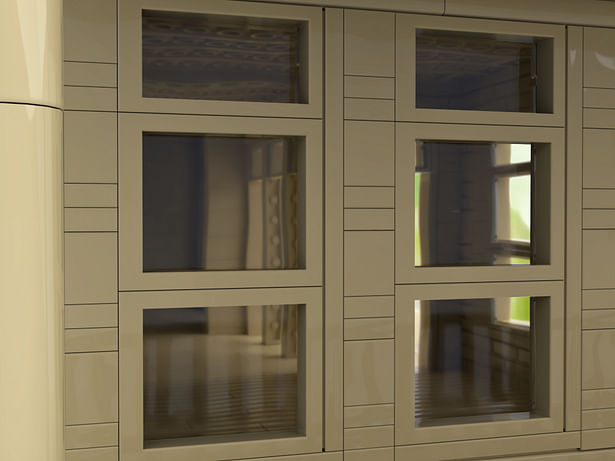 An enlarged render of the window frames - sideways parts connection