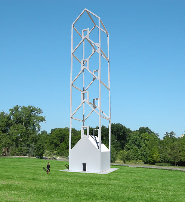 The Tower House, as an outdoor sculpture and/or photomontage.