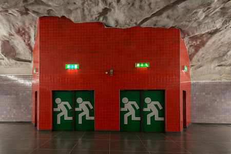 Emergency exit in Universitetet metro station in Stockholm, Photo by Arild Vågen