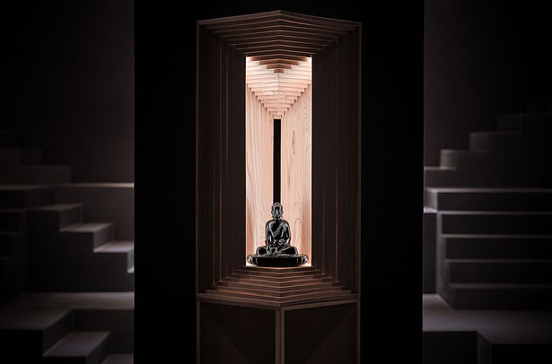 we have designed two kinds of altars for the Buddha statues in the exhibition