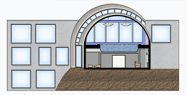 Section drawn in CAD rendered in Photoshop