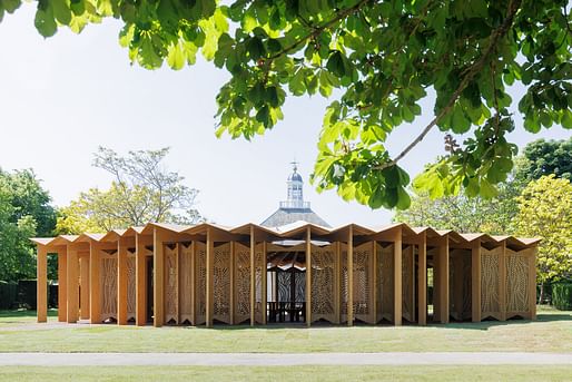 Serpentine Pavilion 2023, designed by Lina Ghotmeh. © Lina Ghotmeh — Architecture. Photo: Iwan Baan, Courtesy: Serpentine