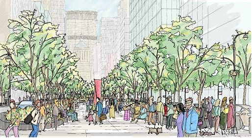 Illustration of a redesigned Park Avenue, with a wider median. Image: New York City Department of Transportation: 