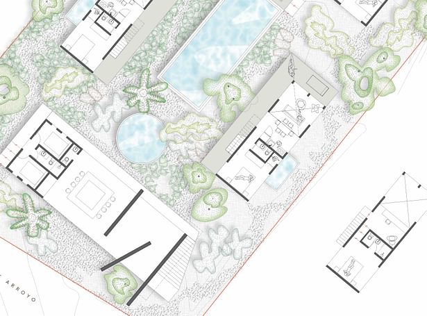 Architect's AutoCAD plans imported in Illustrator for presentation drawing embellishment 