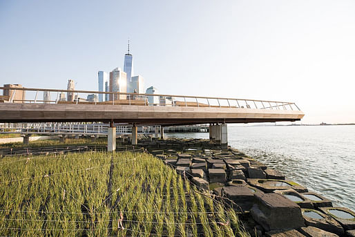 Hudson River Park's new Pier 26 with Lower Manhattan in the background. Image via Hudson River Park/Twitter.