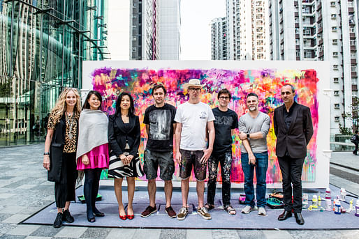 From right: Keith Griffiths, Chairman and Global Design Principal of Aedas; Remi Rough; Phil Ashcroft; Mr Jago; Xenz; Fiona Ma, Director of Marketing & Communications, Swire Properties; Priscilla Li, General Manager, Taikoo Place, Swire Properties; Lindsey McAlister, Founder of Hong Kong Youth Arts Foundation. (Photo by Swire Properties)