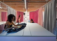 Krill-o.r.c.a. has designed a pink and grey work-learning space for a vocational school innovation