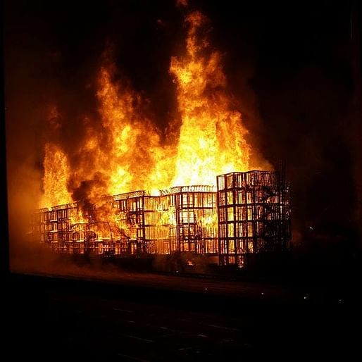 The fire which burned down the Da Vinci Apartments, an unpopular (among architects) 7 story wood construction in its final stages of completion. 