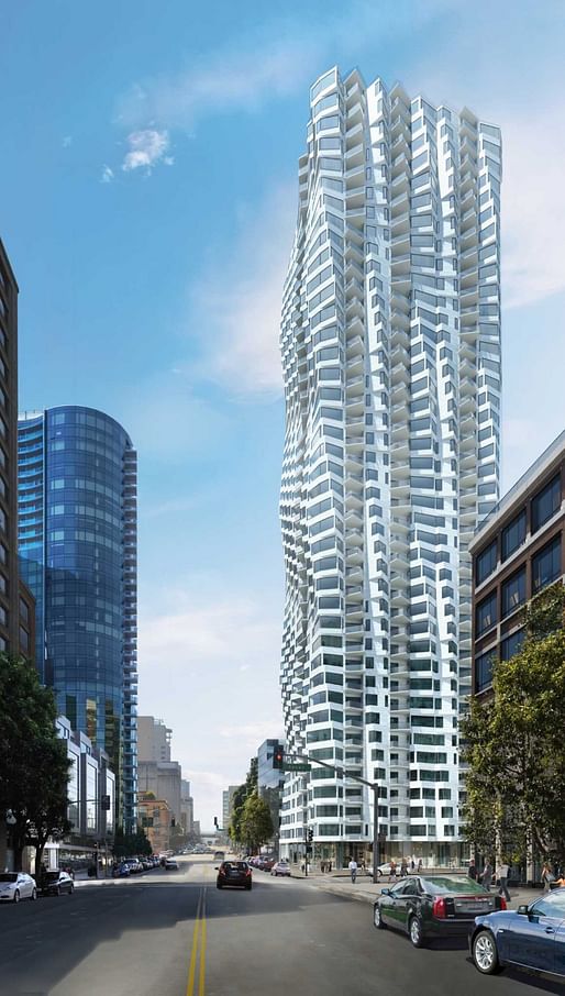 Rendering of Jeanne Gang's proposed residential tower at 160 Folsom St., image via sfchronicle.com.