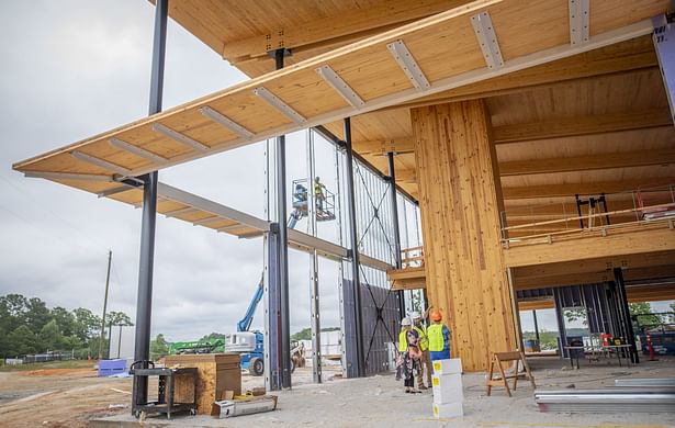 The Andy Quattlebaum Outdoor Education Center under construction on the shore of Lake Hartwell.