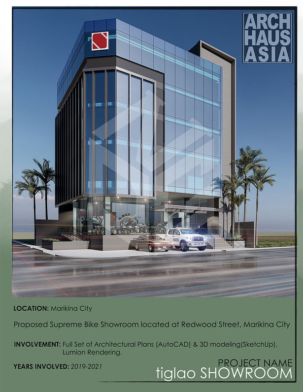 Project Description: tiglao SHOWROOM The tiglao SHOWROOM project stands as a beacon of innovation in Marikina City, proposing a Supreme Bike Showroom at the vibrant Redwood Street. Spearheaded by Architect Erick E. Asinas, this venture encapsulates a fusion of functionality, aesthetics, and cutting-edge design. Location: Situated strategically in Marikina City, the proposed showroom is poised to become a landmark on Redwood Street, harmonizing with the dynamic surroundings and adding a touch...