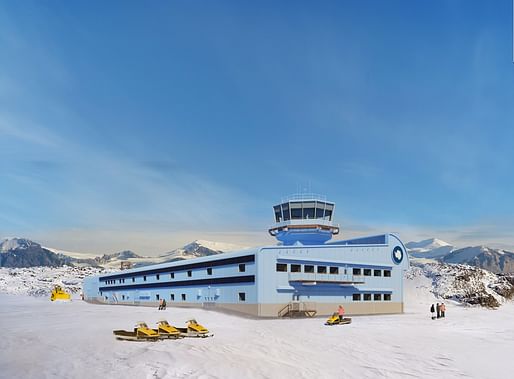 Rendering of the new Discovery Building at the UK's Rothera Research Station. © Hugh Broughton Architects, BAM, BAS.