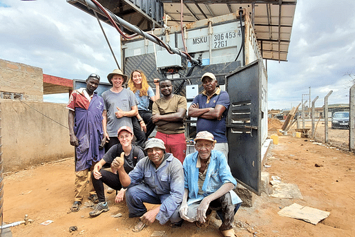 A team from MIT D-Lab and Kenyan community partner Solar Freeze celebrate the completion of the first solar-powered iteration of the forced-air evaporative cooling chamber. Using one-quarter of the energy of refrigerated cold rooms and at half the cost to build, the cooling chamber helps smallholder farmers in arid regions preserve and store freshly harvested produce. Photo courtesy of MIT D-Lab.