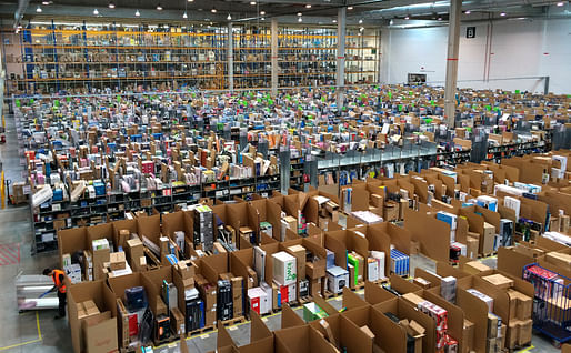 View of an Amazon processing facility in Madrid, Spain. Image courtesy of Wikimedia user Álvaro Ibáñez.