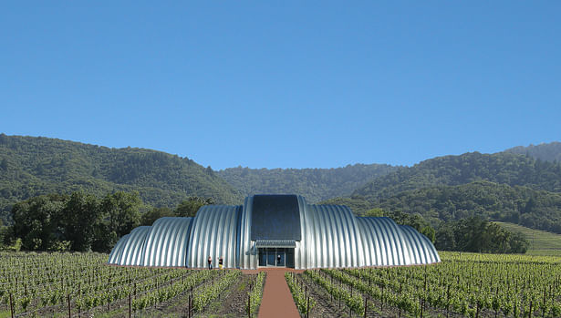 A solar powered winery made of steel agricultural building components.