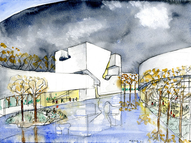 Drawing of one of the Yishudao/Art Islands. Image: Steven Holl Architects.