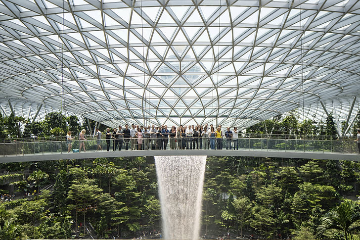 Members of the Safdie Architects team at one of the firm's most iconic building designs: the Jewel Changi Airport in Singapore. Photo: Timothy Hursley. Image courtesy of Safdie Architects.
