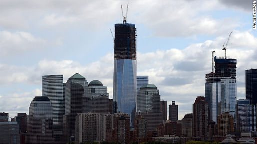 After beams are placed on top of the 100th floor of the One World Trade Center tower, center, it will become New York City's tallest building.