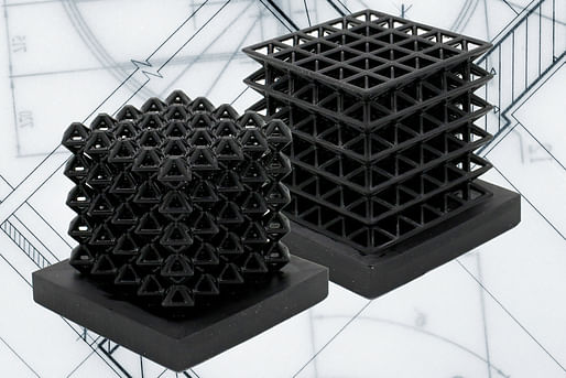 3D printed crystalline lattice structures with air-filled channels, known as "fluidic sensors," embedded into the structures. Image: Courtesy of the researchers, edited by MIT News