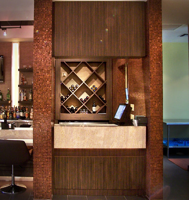 Wine rack & point of service. Modern, contemporary, sleek, architecture, design.
