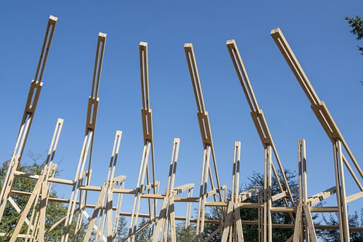 Cherry Hill stage under construction at Pickathon music festival. Photo by Mark Stein.