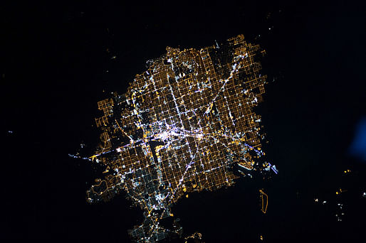 Glittering Las Vegas at night surrounded by the dark, dark desert. (Photo: NASA Earth Observatory)