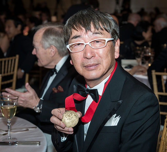 Toyo Ito humbly presenting his Pritzker Architecture Prize medal (Photo: © Rick Friedman)