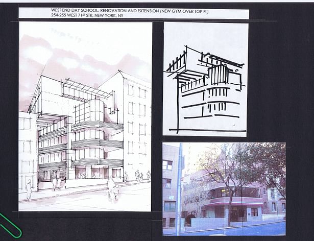 First Sketch, Perspective and photo of existing building