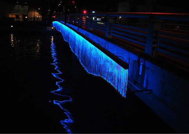 Indigo Waterfall, a Light Installation by spatial practice