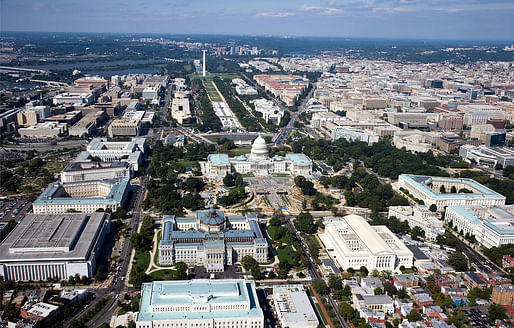 Aerial photo of Washington, D.C. where commuters spent a record number of 82 hours in traffic delays in 2014, according to the latest study by Texas A&M's Transportation Institute.