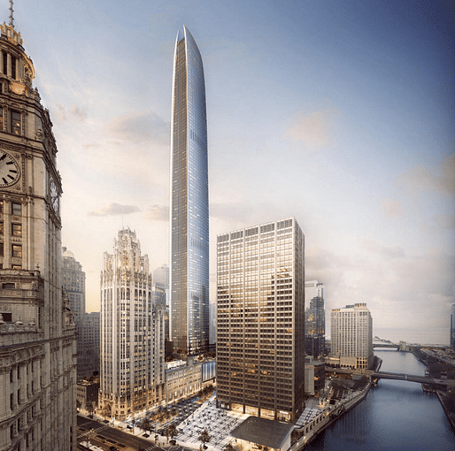Tribune Tower project rendering, Chicago. Image: Golub & Co. and CIM Group.