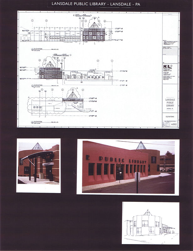Elevations and photos of the building, initial sketch
