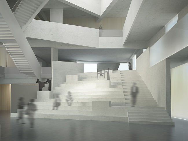 Glassell School of Art Lobby, interior steps. Courtesy of Steven Holl Architects 