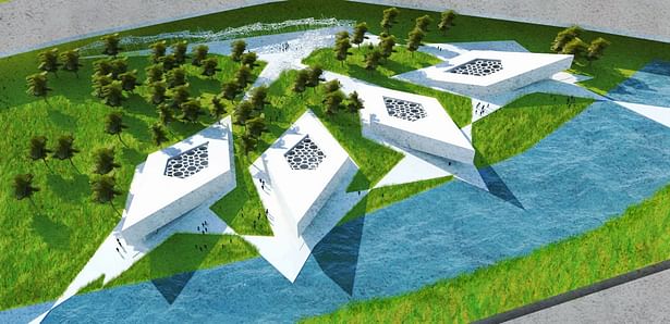 3D Perspective showing the top view of the shaded open spaces