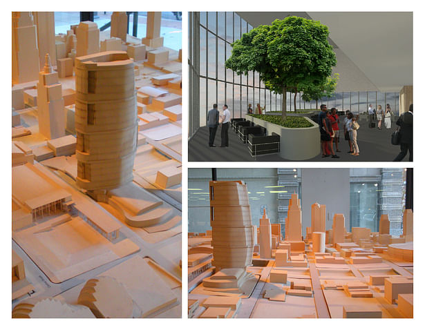 Left and Bottom Right: Presentation model, placed within the Kansas City Design Center city model.