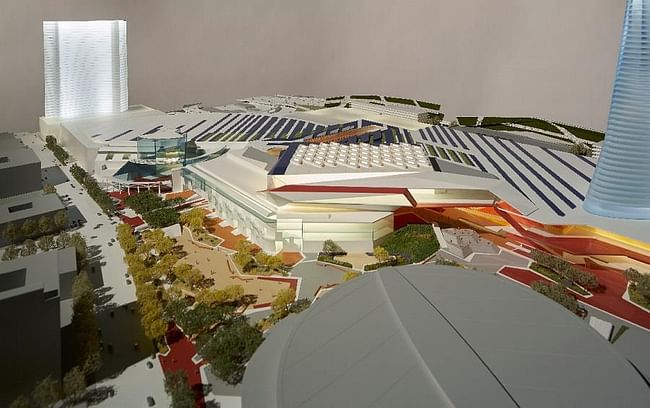 Design of the Los Angeles Convention Center expansion by Populous and HMC Architects. (Image via Mayor Eric Garcetti's Facebook)