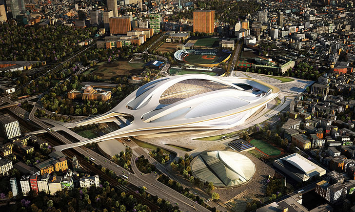 Renders for Hadid's new stadium in Tokyo, which was the object of a veritable storm of criticism. Credit: Japan Sport Council via Bustler