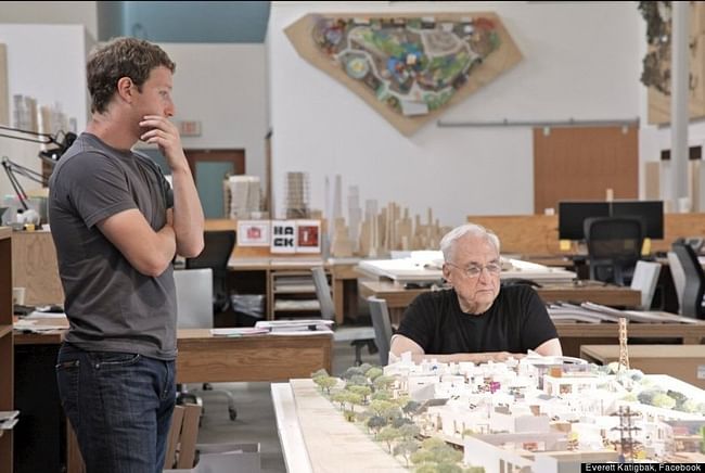 Gehry working on the Facebook HQ design with Mark Zuckerberg