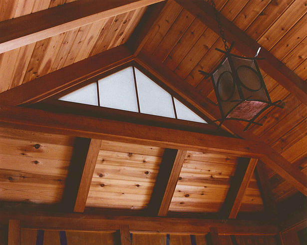 Timber ceiling detail with shoji monitor