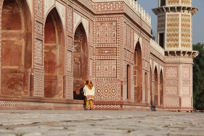 Tomb of Jahangir, Lahore, Pakistan: The only imperial Mughal tomb in Pakistan requires restoration to foster new visitation and provide invaluable greenspace for community recreation within an expanding urban setting. Pictured: The Sikri red sandstone with white marble inlay of the western facade of the Tomb of Jahangir. Image courtesy WMF.