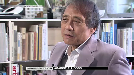 Tadao Ando, visibly aged, in a recent interview with Japanese news outlet NHK. (Image via nhk.or.jp)