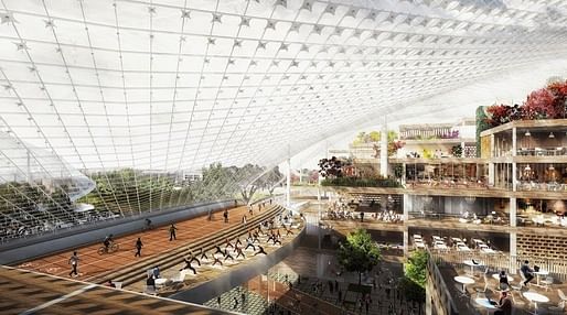 Render of the proposed Google campus plan in Mountain View, CA, by BIG and Heatherwick Studios. It's unclear whether the designs for the London HQ will follow a similar sensibility. Image credit: Google.