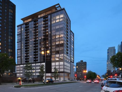 The proposed Ascent apartment tower in downtown Milwaukee aims to become North America's tallest timber building. Image: Korb + Associates Architects.
