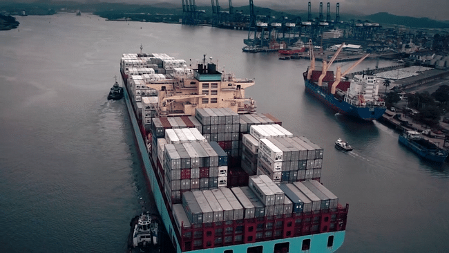 A super large container ship or a 'post-Panamax,' which requires the expansion of the Panama Canal. Credit: Radiant Features / the History Channel