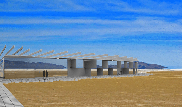 View of Half of the Rest Stop Facilities and Hotel Rooms from Salt Flats | VRay Render