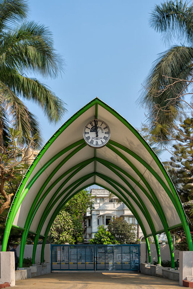 Tensile structure at the entrance of the park.