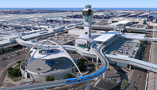 An aerial view of the Automated People Mover at LAX. Rendering: LAWA