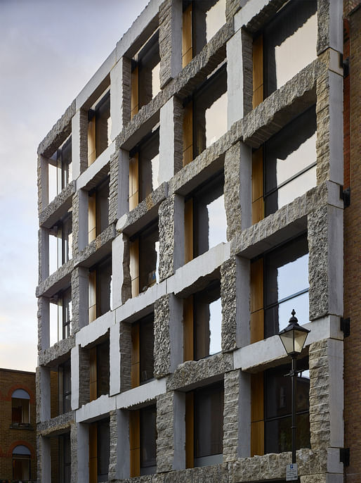 The rugged limestone exoskeleton of London's 15 Clerkenwell Close, designed by GROUPWORK, showed how stone can be an ancient and yet so controversial building material. Photo: Timothy Soar.