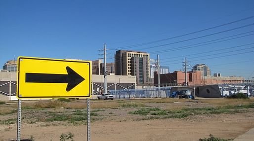 A proposed development in Phoenix would link the polished towers of downtown with the traditionally poor Grant Park neighborhood. (Peter O'Dowd/Marketplace)